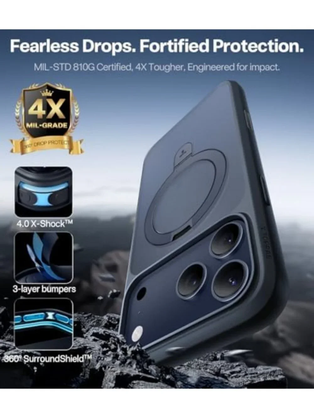 iPhone 17 Pro Case with Magnetic Stand | 4X Military Drop Protection, Durable